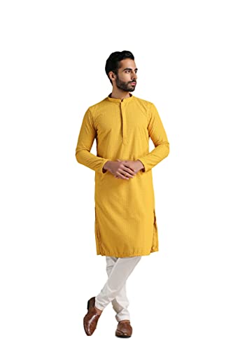 Image of Manyavar Men's Cotton Blend Self-Design Kurta Pyjama Set (2pcs)
