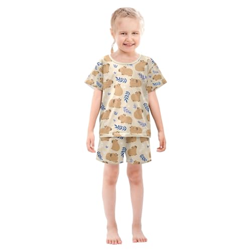 senya Cute Capybara Grass B Summer Pajamas Set Short Cotton Sleepwear 2 Piece3