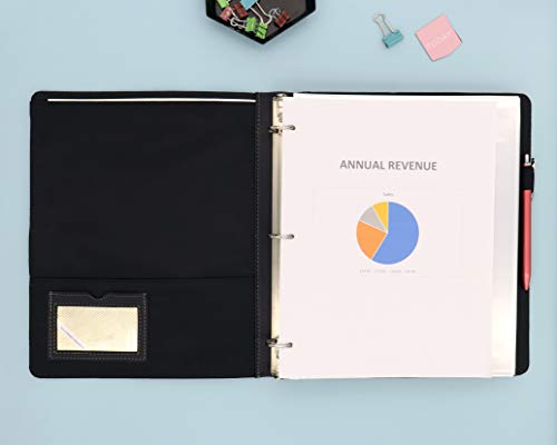 blue sky proview legacy black 3 ring binder letter size 134 textured faux leather cover built-in pockets holds 175 sheets 94029