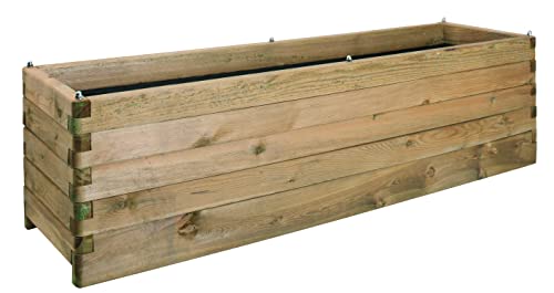 bac à fleurs rectangle XXL OLÉA en bois Jardipolys | 180 x 50 x 50 cm | 252 L | grand pot de fleurs rectangulaire sur pieds | grande jardinière rectangle en bois avec bords arrondis | pot de plantes décoration pour jardin, terrasse, balcon