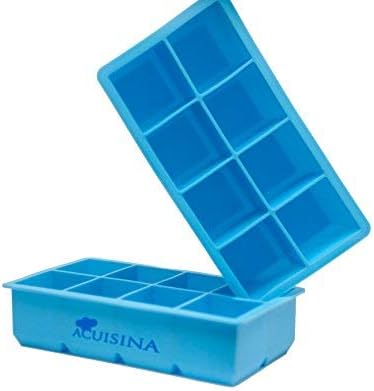 Extra-large silicone trays, 2” slow melting ice cubes by Acuisina. 2 pack, portion control, broth, baby food, ice pop, soap, chocolate, cake mold. Bonus recipes