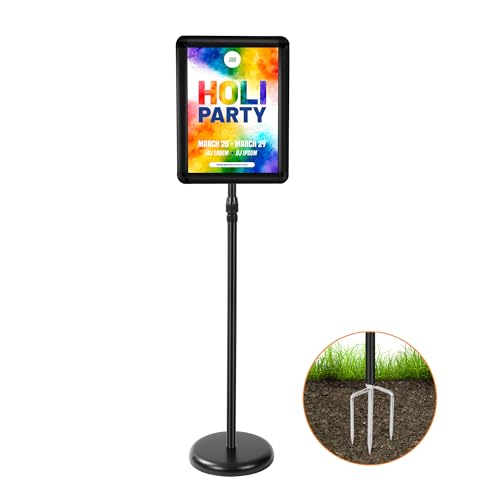 NRONGU Sign Holder Stand 8.5 x 11, With 3-Prong-Base & Round Base, Poster Stand Aluminum Snap Open Frame for A4 Size Outdoor Indoor Sign Stand, Height Adjustable-Black
