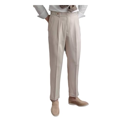 Men's Classic Pleated Dress Pants High-Waist Linen Blend Formal Business Slacks Light Breathable Casual Summer