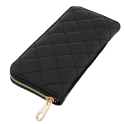 Italian Genuine Leather Quilted Wallet For Women Credit Card Organizer - Black