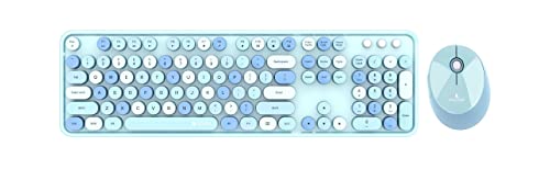 Image of Coconut Vintage Combo Retro Wireless Keyboard & Mouse 2.4G Mixed Color Keyboard Mouse Set with Round Punk 104 Keycaps (Blue)
