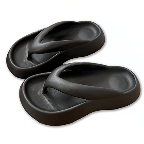 Cloud Comfy Flip Flops for Women Lightweight Thicken Sole Pillow Slippers Cute Cushioned Slippers Soft Foam Non-Slip Shower Bathroom Slides Sandals Cozy EVA Indoor and Outdoor, Black, 8-8.5
