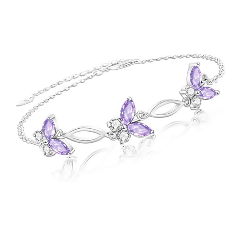 Image of Sterling Silver Butterfly Link Bracelet for Women,Adjustable Charming Dainty Jewelry,Ideal Gift for Mom,Wife and Her