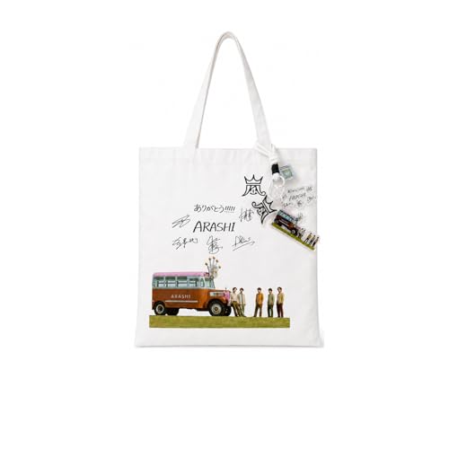 [luguoA] 嵐 ARASHI Five風 2026記念 トートバッグ キーホルダー付き バッグチャーム キャンバスバッグ 34×40cm 大容量 手提げ 肩掛け 推し活 応援グッズ コレクション 非公式の商品画像（Amazon）