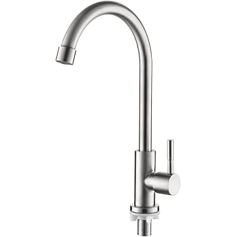 Ibergrif M18703 Cold Water Kitchen Tap Only Single Lever 360  Swivel Stainless Steel Water Saving Simple Modern Design Tap only cold water with ceramic cartridge and 50 cm connection hoses sink tap cold water for kitchen and guest toilet