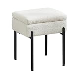 Vanity Stool Chair, Small Ottoman Stool with Storage, Makeup Vanity Chair with Anti-Slip Feet, Footstool Ottoman with Metal Legs, Storage Chairs for Makeup Room, Bedroom, Living Room (White+Black)