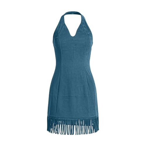 Robe en daim à pompons col en V finitions haut de gamme
