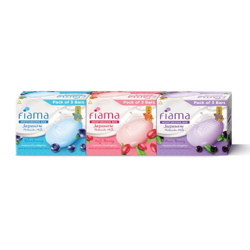 Fiama Moisturizing Bars Pack of 9, Japanese Hokkaido Milk & Berries, Non-Sticky Moisturized Skin, 1/3rd Skin Moisturizers, Vitamin F, Fragrant Freshness, Moisture Rich Indulgence, Combo Pack