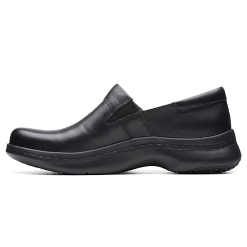 Clarks Women's Pro Gem Slip-On Work Loafer, Black Leather, 7.53
