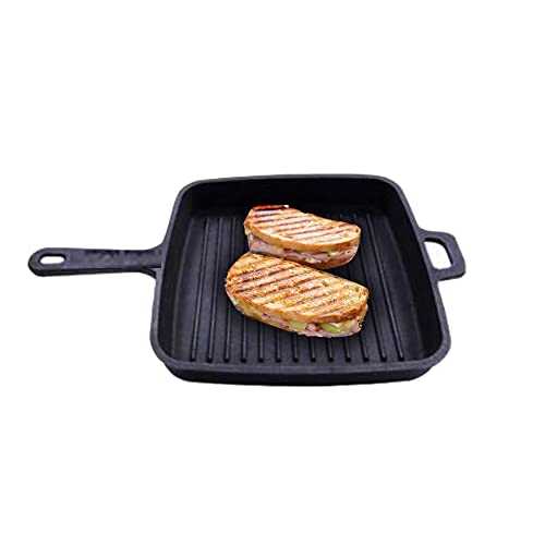 Karthik Pre – Seasoned Cast Iron Grill Pan Pure Black with Long Tough Handle |Ready to Use| |25Cm, 10 Inch| Barbeque/Tandoori/Sandwich