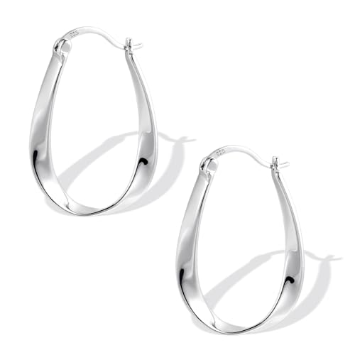 ALEXCRAFT Boucles d'Oreilles Créoles Torsadées en argent 925, Créole Épais pour Femmes, Boucles d'oreilles Grandes, Légères, Hypoallergéniques, Cadeaux Bijoux...