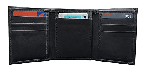 Rico University of Michigan - Distressed Look - Embossed Logo Black Leather Trifold Wallet2