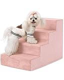 Vfrog Dog Stairs for Small Dogs,17.5" H,4-Step Dog Steps for Bed and Couch with High Density Foam,Non-Slip Pet Steps for Doggy and Cat,Pet Stairs with a Washable Cover,Pink