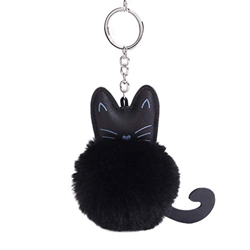 Preisvergleich Produktbild Fliyeong Kunstpelz Flauschige Katze Schlüsselbund Mode Schlüsselanhänger Handtasche Anhänger Schultasche hängen Zubehör schwarz stilvoll
