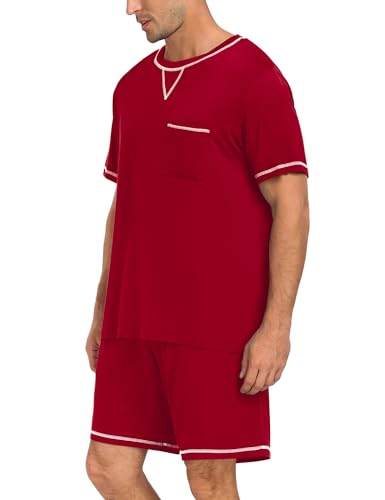 Image of SWOMOG Mens Pajamas Set Summer Sleepwear Short Sleeve Pjs Set Soft 2 Piece Lounge Set Comfy Loungewear with Pockets