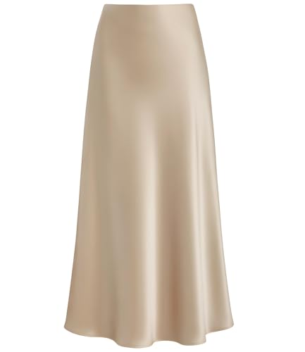 Outoshe Women's Satin High Waisted Maxi Skirts Hidden Elasticized Waistband A Line Long Skirt