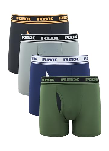 RBX Active Men's Boxer Briefs with Fly, Performance Mesh Quick Drying Underwear for Men 4-Pack Premium Mesh Boxers