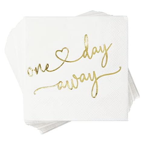 One Day Away Rehearsal Dinner Cocktail Napkins White Gold Napkins Dessert Beverage Table Decorations Wedding Party Supplies 100 Pcs, 3-ply Cover