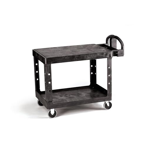 Rubbermaid Commercial Products 2-Shelf Utility/Service Cart, Medium, Flat Shelves, Ergonomic Handle, 500 lbs. Capacity, Ideal for Warehouse/Garage/Cleaning/Manufacturing
