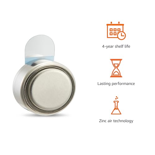 Image of Amazon Basics 60-Pack Size 675 Zinc-Air Hearing Aid Batteries, 1.45 Volt, Blue Tab, 4-Year Shelf Life, Mercury Free, Child-Safe Package (Use Scissors to Open)