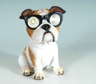 Solar Powered Bulldog Lawn Garden Decor Dog Statue Indooor Outdoor