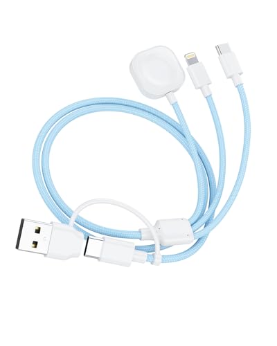 Image of Apple Watch Charger Cable 6FT 3 in1Multi Charging Cable for iwatch iPhone Nylon Braided USB A /C to Lightning Type C Multi Charger Cord Long iWatch Magnetic Wireless Charger- Travel Essentials