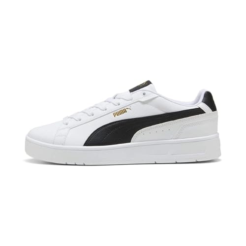 PUMA, Tenis Casuales Court Classico, Unisex, Blanco con Negro y Dorado, Talla 26