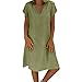 Produktbild LABIUO Damen Strandkleid, Leinenkleid Frau V-Ausschnitt Locker Sommerkleid Einfach Dress Elegantes Partykleid Minikleider Blusenkleider(Grün,2XL)