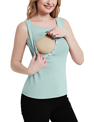 Sweetbump Nursing Tank Tops For Women Scoop Neck Sleeveless Breastfeeding Shirt Sage Green M #TOP6