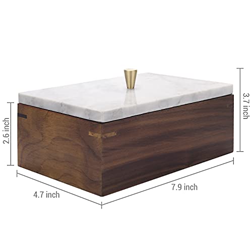 Mygift Modern Walnut Wood & White Marble Lid Vanity Catchall Jewelry Box/Storage Container #TOP4