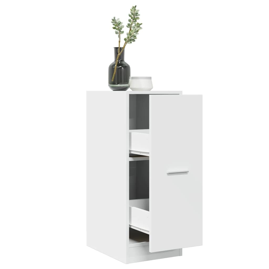 Apothekenschrank weiß 2 Schubladen 30 x 41 x 77,5 cm | Technisches Holz, Metallschienen, Traglast 65 kg, für Küche, Wohnzimmer, Büro