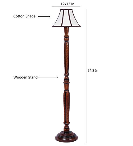 Image of Devansh Cotton Drum Designer Fashionable Wooden Carving Floor Lamp for Home Decor (Off White& Brown, Medium)
