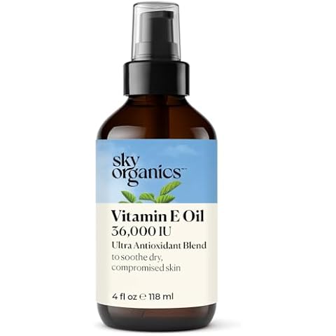 Sky Organics Vitamin E Oil for Face, 36,000 IU Ultra Antioxidant Blend to Deliver Reparative Moisture and Soothe Dry, Damaged & Compromised Skin, 100% Pure Cold-Pressed Facial Oil, 4 fl oz Cover