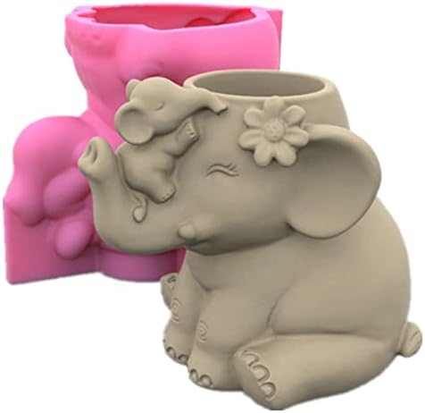 Cute Mother and Child Elephant Succulent Flower Pot Pen Holder Silicone Mold Concrete Plaster Planter Cactus Vase Mold Cement Clay Epoxy Resin Mould