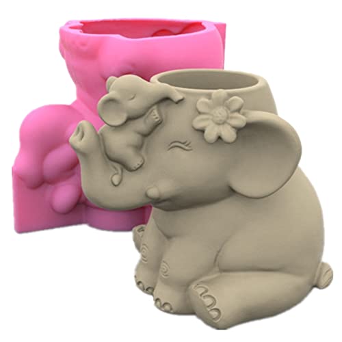 Cute Mother And Child Elephant Succulent Flower Pot Pen Holder Silicone Mold Concrete Plaster Planter Cactus Vase Mold Cement Clay Epoxy Resin Mould #TOP3