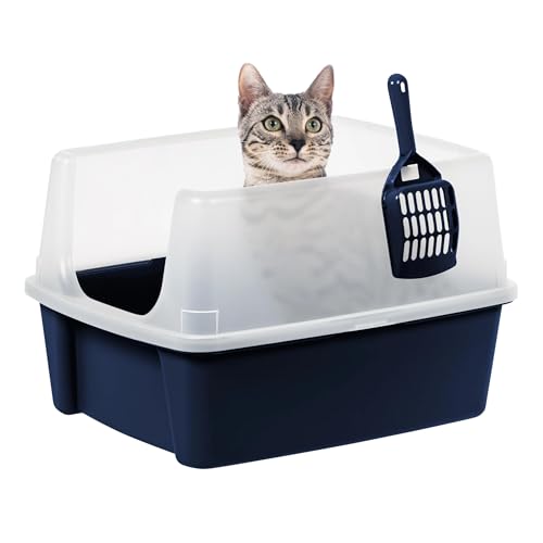 Arenero para gato alto abierto con pala, color navy miniatura 2