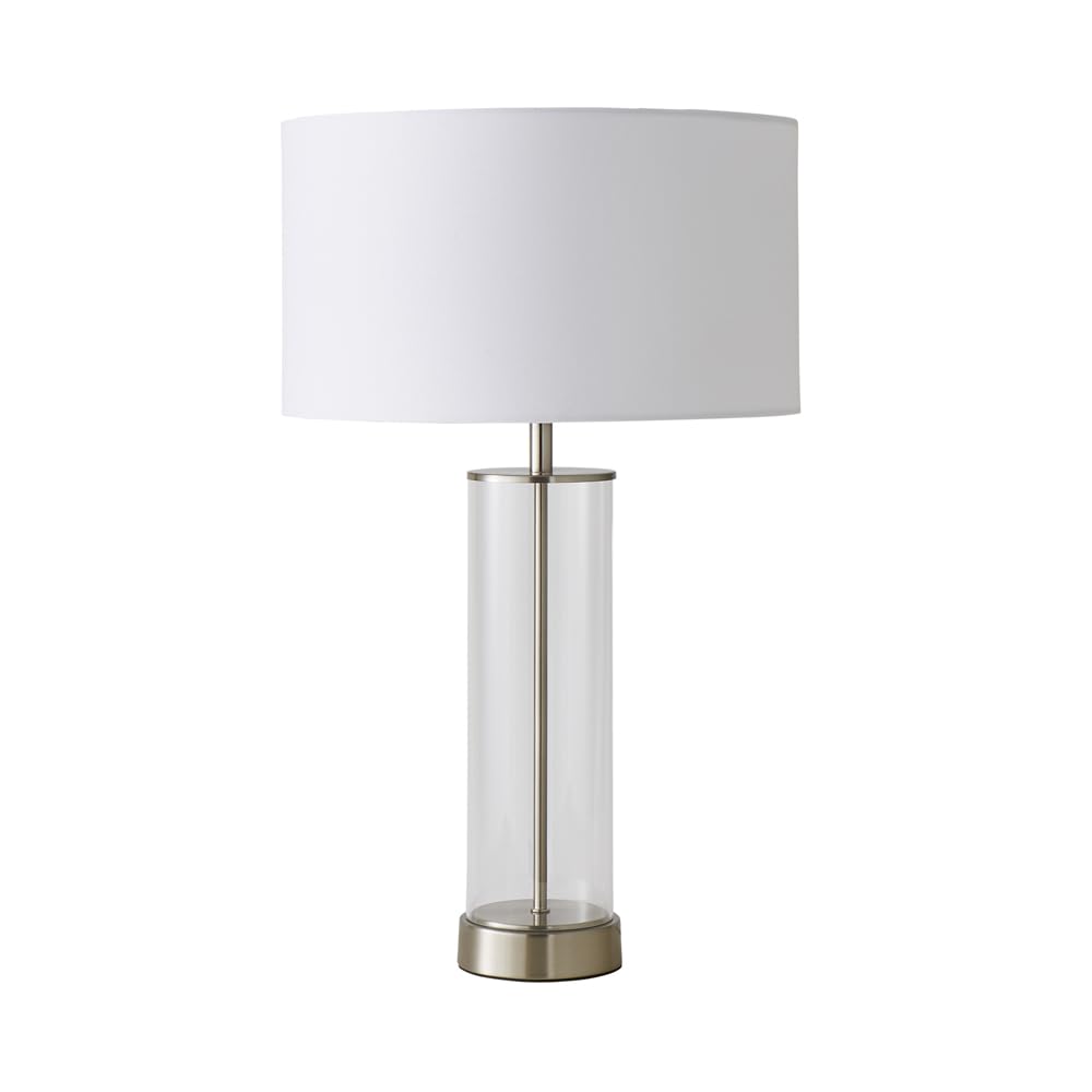 Minisun White | Contemporary Brushed Chrome & Clear Tube Table Lamp With A Cylinder Shade | Home Décor, Bedside & Desk Lamp Size 1