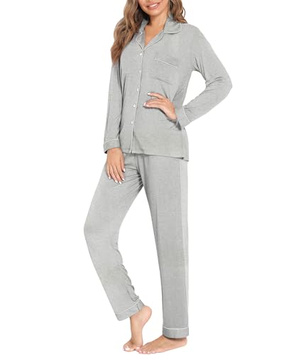 Image of Women's Pajama Sets Long Sleeve Sleepwear Button Up Shirt With Pajama Pants Soft Pjs Lounge Sets