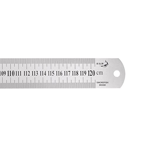 HARFINGTON Stainless Steel Ruler 120cm/48 Length x 1/20" Thick x 1-1/2" Wide Inch and Metric Straight Edge Measuring Tools for Woodworking Painting Craft, Silver Tone