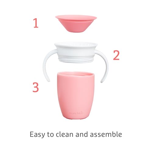 Munchkin 360° Trainer cup, Spill proof and leak proof cup with handle for infant/baby boys and girls, 7oz Capacity, 6 Months and above, PInk