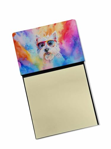 Caroline's Treasures Westie Hippie Dawg Sticky Note Holder Refillable Dispenser Self-Sticky Note Pads, Memo Pads Blank Desk Accessories