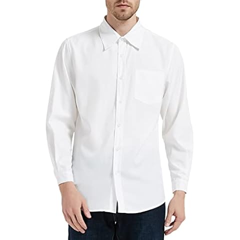 Zahala Battery Men's Dress Shirt Long Sleeve Slim Fit Casual Business Formal Button Down Shirts with Pocket(White,XXL) Cover