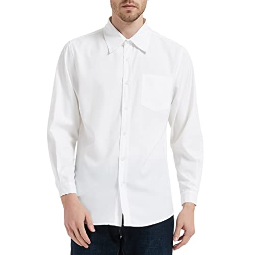 Zahala Battery Mens Dress Shirt Long Sleeve Slim Fit Casual Business Formal Button Down Shirts with Pocket(White XXL)