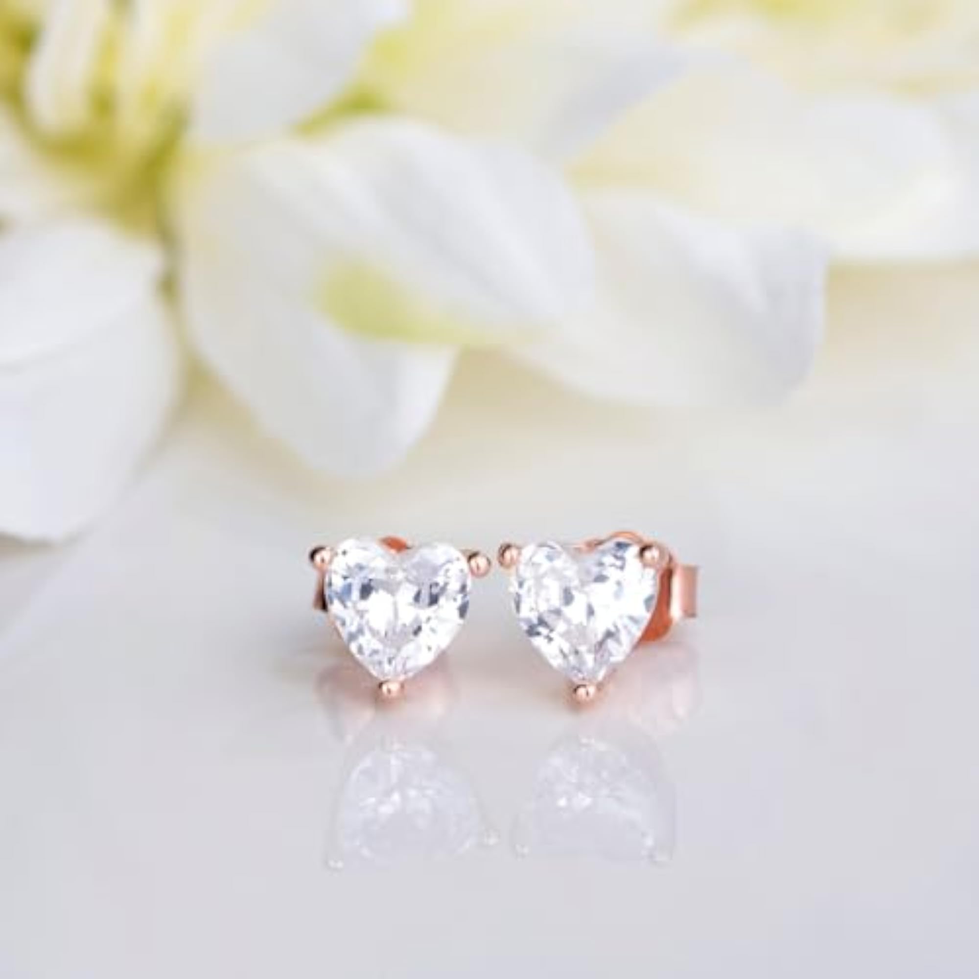925 Silver Heart Earrings Rose Plated Stud With Hallmark