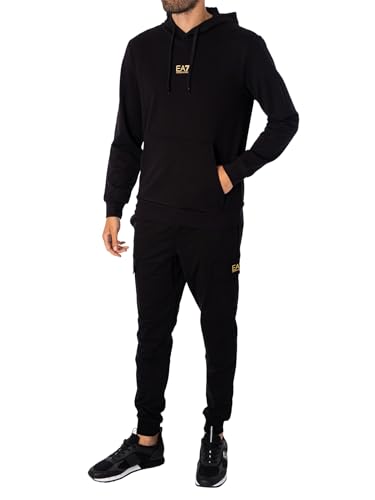 EA7 Emporio Armani Felpa Con Cappuccio Da Uomo Core Identity In Cotone Garzato, 8NPM32 (It, Testo, Xxl, Regular, Regular, Black/Gold) - 5