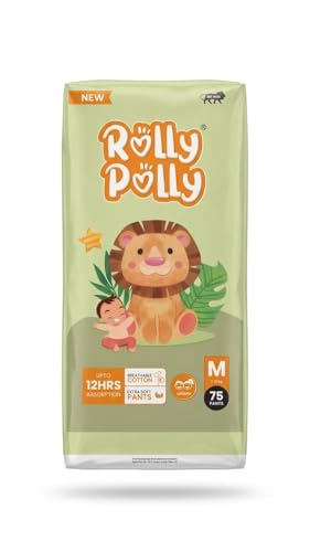 Image of Rolly Polly Baby Diaper Pants, Medium, 7-12 kg, Breathable Cotton, Extra Soft, Upto 12 Hrs Absorption, Unisex, 75 Count (M)